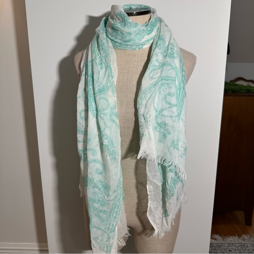 Sea Foam Green and White Paisley Scarf